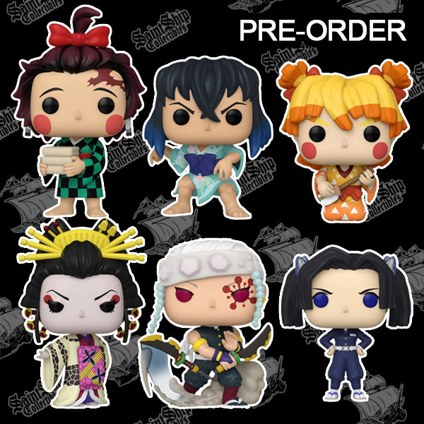 Funko Pop! Pack Demon Slayer : Tanjiro Kamado, Hinosuke Hashibira, Zenitsu Agatsuma, Daki, Tengen Uzui, Aoi Kanzaki (Pré-commande)