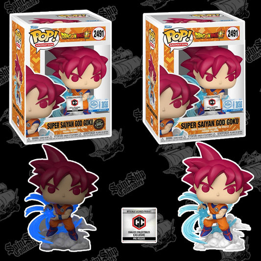 Funko Pop! Dragon Ball Super: Super Saiyan God Goku Regular + Chase Glow in the Dark #2491 - Chalice PR (Pre-Order)